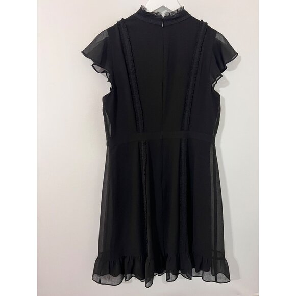 NEW Adrianna Papell Black High Neck Ruffled Flouncy Fit Flare Dress Textured - Picture 5 of 10